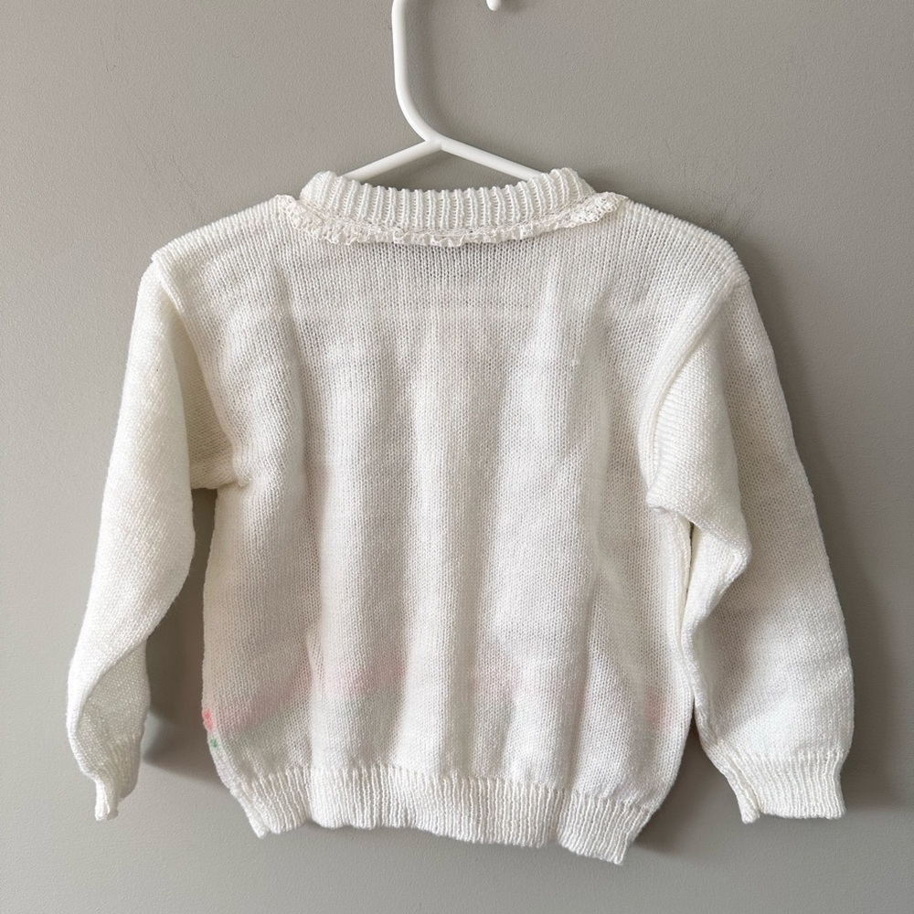Vintage Baby Knit Cardigan Sweater White Floral Lace 6–12M Cottagecore Easter - Picture 4 of 9